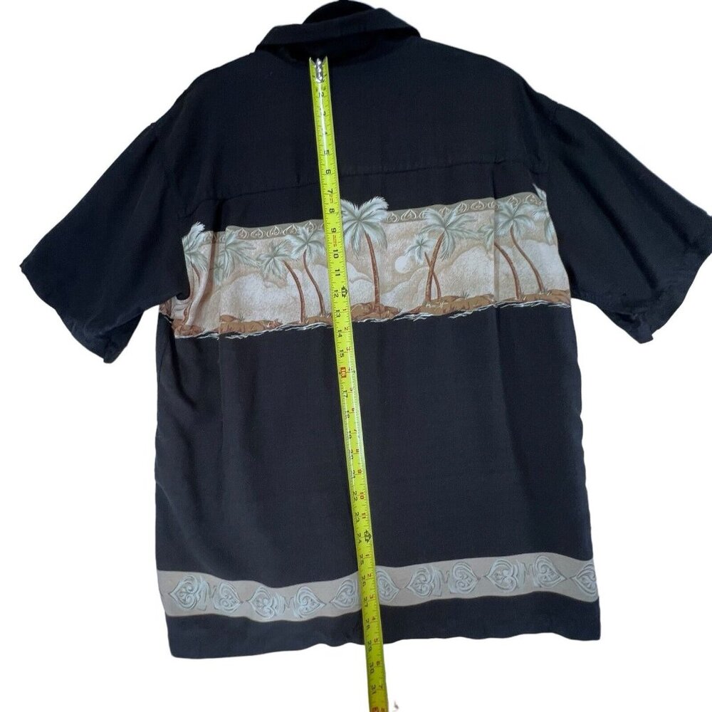 Bamboo Cay Shirt Mens M Black Tan Palm Tree Tropical Resort Collar Pocket - Picture 9 of 12
